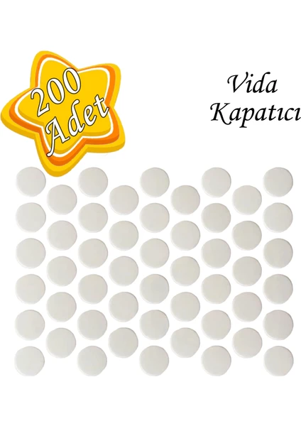 200 Adet Beyaz Vida Kapatıcı Yapışkanlı Vida Tapası Tıpası Kapağı Vida Gizleyici