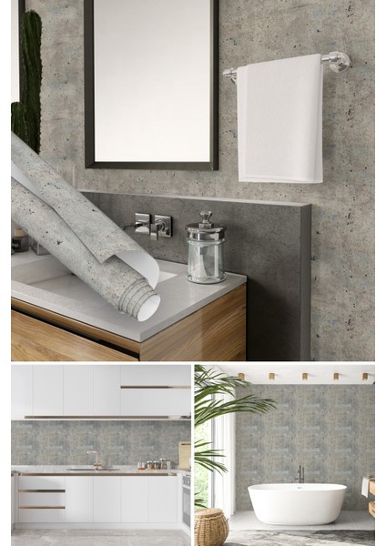 Beton Desenli Yapışkanlı Folyo,taş Görünümlü Folyolar, Mutfak, Tezgah, Masa, Dolap Kaplama Folyosu, Isıya Dayanıklı, Su Geçirmez, Yapışkan Folyolar, Sticker, Büyük Ebatlı, Dekoros
