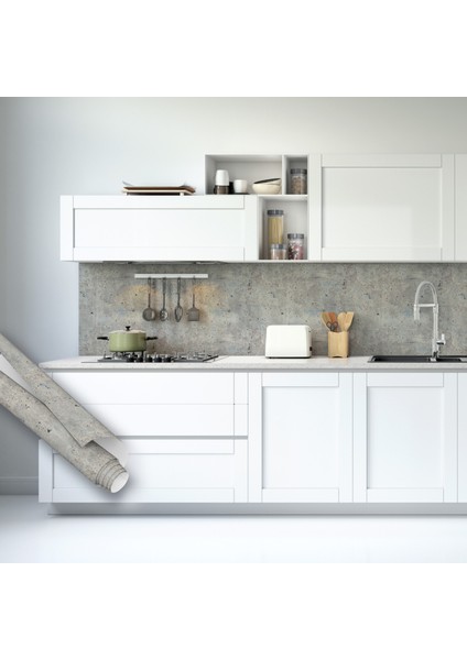 Beton Desenli Yapışkanlı Folyo,taş Görünümlü Folyolar, Mutfak, Tezgah, Masa, Dolap Kaplama Folyosu, Isıya Dayanıklı, Su Geçirmez, Yapışkan Folyolar, Sticker, Büyük Ebatlı, Dekoros