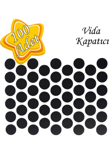 100 Adet Siyah Vida Kapatıcı Yapışkanlı Vida Tapası Tıpası Kapağı Vida Gizleyici