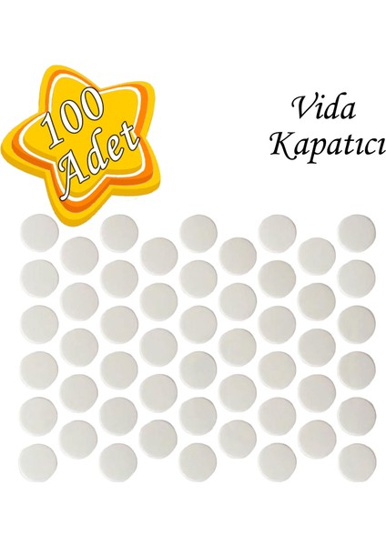 100 Adet Beyaz Vida Kapatıcı Yapışkanlı Vida Tapası Tıpası Kapağı Vida Gizleyici