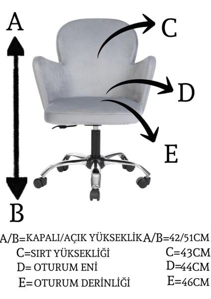 Krom Metal Ayaklı Ofis Çocuk Odası Çalışma Sandalyesi (Ayarlanabilir) Kelebek