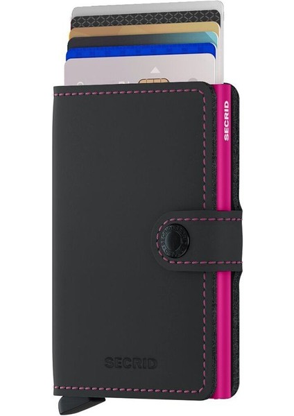 Miniwallet Matte Black Fuchsia - Mat Siyah/fuşya Orjinal Avrupa Derisi Cüzdan