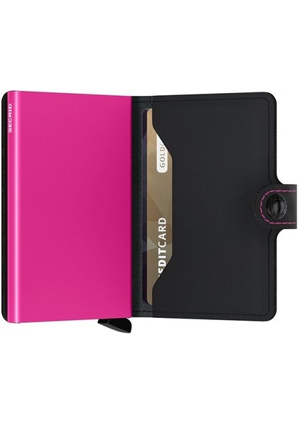 Miniwallet Matte Black Fuchsia - Mat Siyah/fuşya Orjinal Avrupa Derisi Cüzdan
