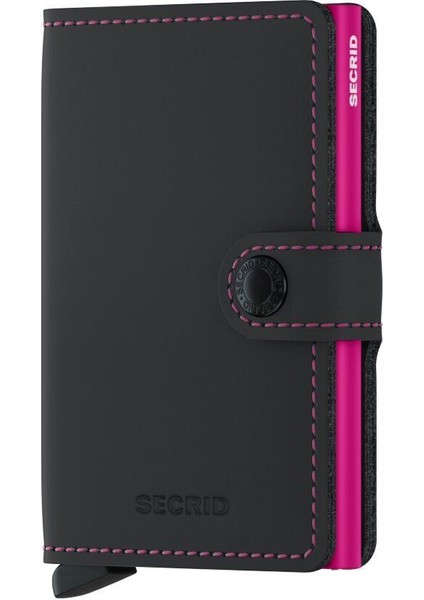 Miniwallet Matte Black Fuchsia - Mat Siyah/fuşya Orjinal Avrupa Derisi Cüzdan