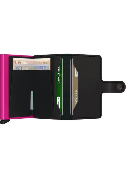 Miniwallet Matte Black Fuchsia - Mat Siyah/fuşya Orjinal Avrupa Derisi Cüzdan
