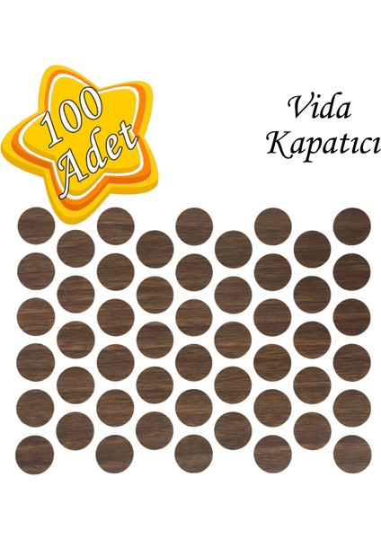 100 Adet Ceviz Vida Kapatıcı Ahşap Desen Yapışkanlı Vida Tapası Tıpası Kapağı Vida Gizleyici