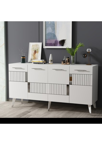 4 Kapaklı Moda Konsol Beyaz-Gümüş fiyatları