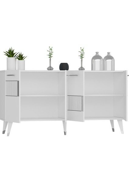 4 Kapaklı Moda Konsol Beyaz-Gümüş fırsatları