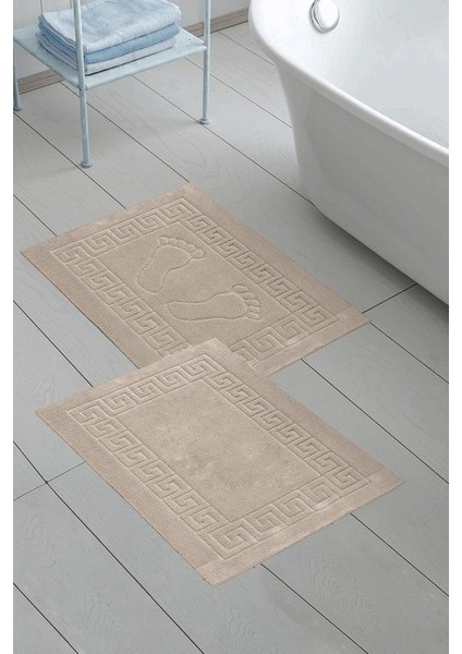 2li 50x70 Cm Ayak Izli / Düz Banyo Paspas Havlu Seti Kum