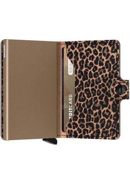 Miniwallet Leo Beige - Leopar Desenli Orjinal Avrupa Derisi Cüzdan