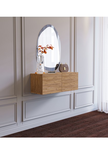 Subahome Duvara Monte Ahşap Görünümlü Mdf Fonksiyonel Modern Minimalist 2 Kapaklı Dresuar - 80 x 30 x 30