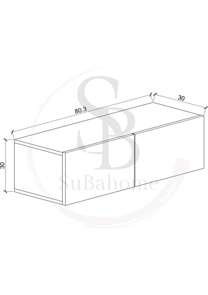 Subahome Duvara Monte Ahşap Görünümlü Mdf Fonksiyonel Modern Minimalist 2 Kapaklı Dresuar - 80 x 30 x 30