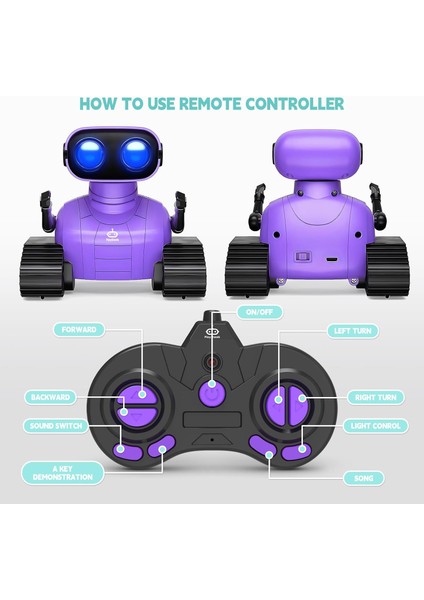 Uzaktan Kumandalı Robot Oyuncak Şarj Edilebilir Emo Robot - Mor