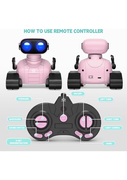 Uzaktan Kumandalı Robot Oyuncak Şarj Edilebilir Emo Robot - Pembe