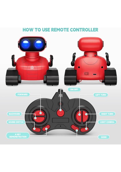 Uzaktan Kumandalı Robot Oyuncak Şarj Edilebilir Emo Robot - Kırmızı