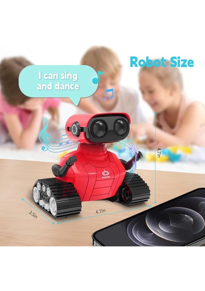 Uzaktan Kumandalı Robot Oyuncak Şarj Edilebilir Emo Robot - Kırmızı