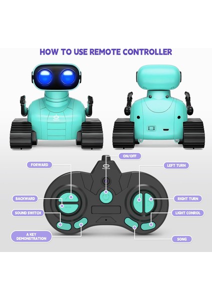 Uzaktan Kumandalı Robot Oyuncak Şarj Edilebilir Emo Robot - Yeşil