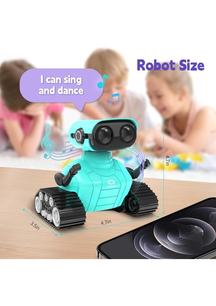 Uzaktan Kumandalı Robot Oyuncak Şarj Edilebilir Emo Robot - Yeşil