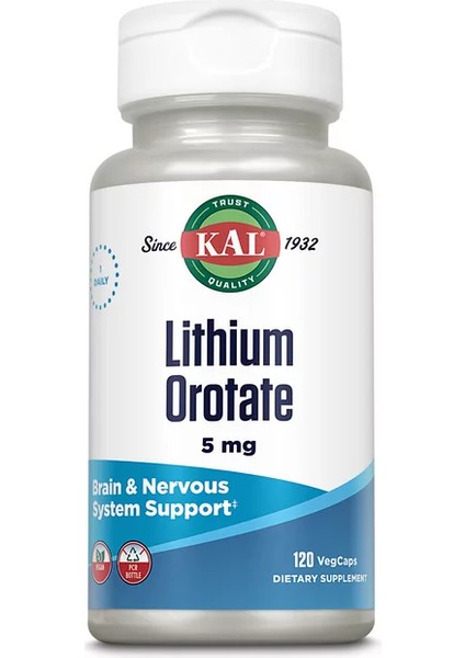 Kal Lithium Orotate 5 Mg 120 Veg Capsules