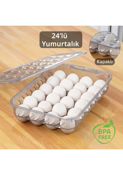 24'lü Kilitli Kapaklı Buzdolabı Içi Yumurta Kutusu - Yumurta Saklama Kabı Antrasit