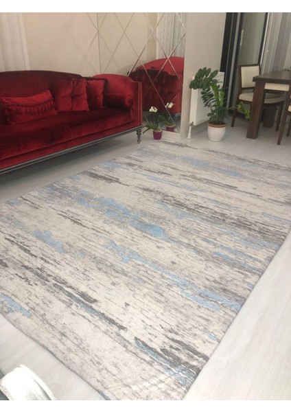 Mavi Firuze Model Ipek Kadife Lastikli Halı Örtüsü