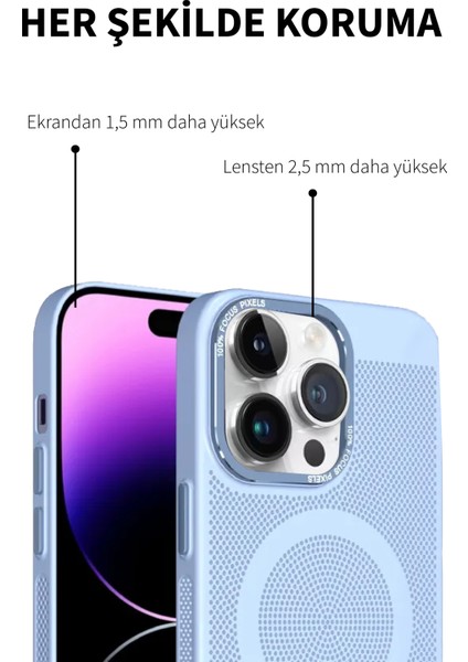 Apple iPhone 13 Pro Max Anti Isı 2,5 mm Lens 1,5 mm Ekran Yerden Yüksek Royal Magsafe Silikon Kılıf