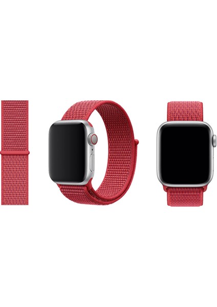 Apple Watch Seri 10 42mm, Seri 9/8/7/6/SE/5/4/3 Spor Loop Dokuma 41mm 40mm 38mm Uyumlu Kırmızı