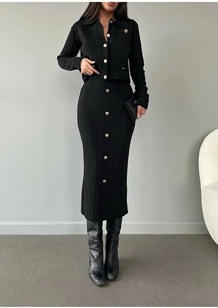 Hırka Etek Düğme Detaylı Alt-Üst Triko Takım fiyatları