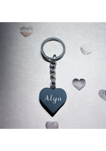 Alya Adına Özel Aşık Kalp Şeklı Anahtarlık-Fi