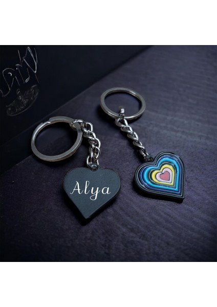 Alya Adına Özel Aşık Kalp Şeklı Anahtarlık-Fi