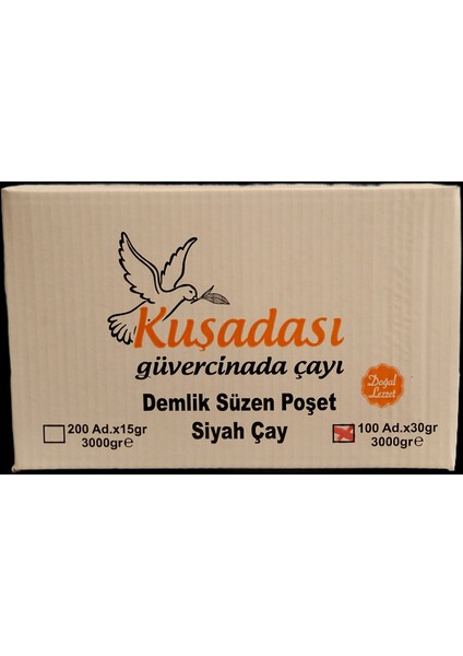 Çayeli/rize bahçelerinden Güvercinada Demlik Poşet SİYAH Çay 100 Adet x 30 Gr=3kg