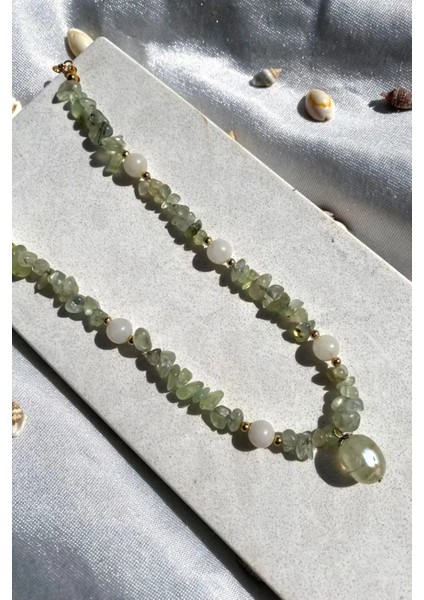 NBS Beautiful Naturel Stones Prehnite , Inci Süsleme Doğal Taş Tasarım Kolye 7520PREHNITEKOLYE7777