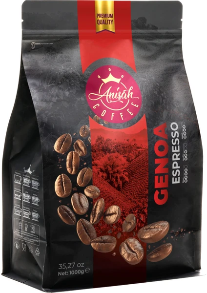 Anisah Coffee Genoa Espresso Çekirdek Kahve Koyu Kavrulmuş 1000 gr