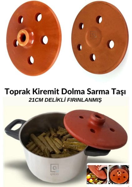 Kiremit Toprak Dolma Sarma Taşı Kapağı Büyük 21cm Sırlı Delikli Fırınlanmış Yaprak Sarma Dolma Taşı