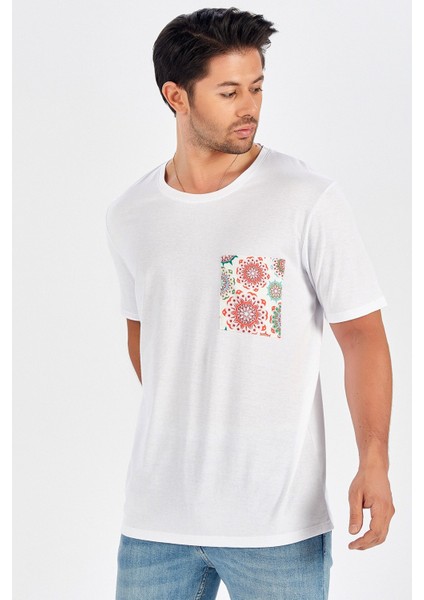 Tek Cepli Düz Kesim Uzun Erkek T-Shirt - Beyaz fiyatları