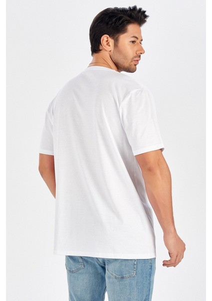 Tek Cepli Düz Kesim Uzun Erkek T-Shirt - Beyaz modelleri