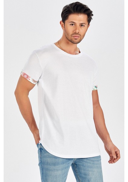 Kol Ucu Baskılı Uzun Erkek T-Shirt - Beyaz fiyatları