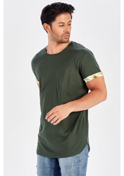 Kol Ucu Baskılı Uzun Erkek T-Shirt - Haki indirimleri