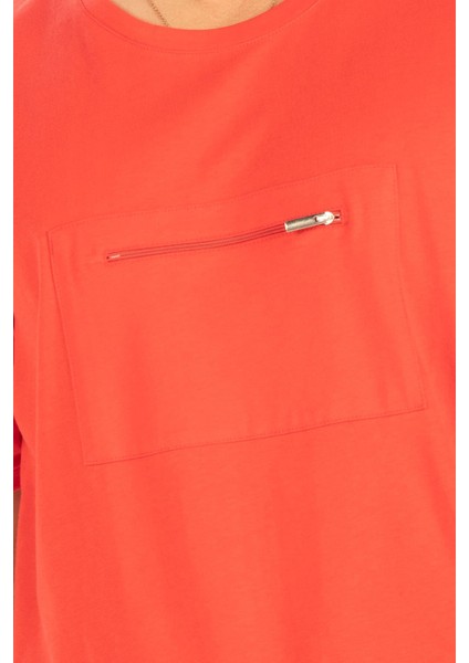 Göğüs Fermuarlı Uzun Erkek T-Shirt - Kırmızı modelleri