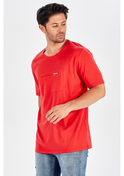Göğüs Fermuarlı Uzun Erkek T-Shirt - Kırmızı fırsatları