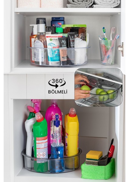 360 Derece Dönen 6 Çıkartılabilir Bölmeli Mutfak Banyo Evye Altı Düzenleyici Organizer Tepsi