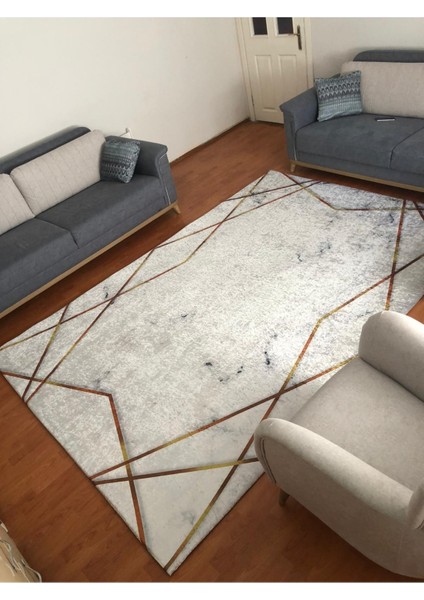 Beyaz Gold Şerit Model Ipek Kadife Lastikli Halı Örtüsü fiyatları