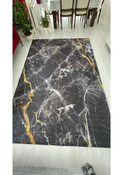 Siyah Mermer Model Ipek Kadife Lastikli Halı Örtüsü fiyatları