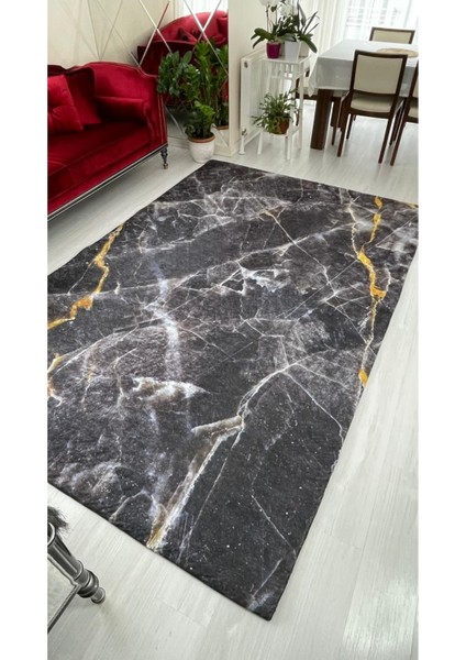 Siyah Mermer Model Ipek Kadife Lastikli Halı Örtüsü modelleri