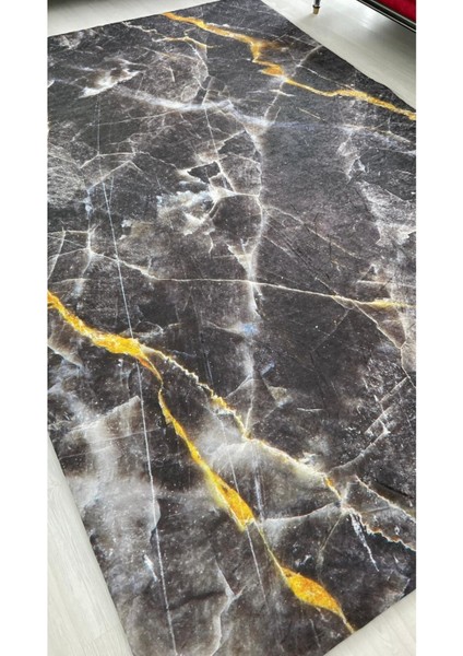 Siyah Mermer Model Ipek Kadife Lastikli Halı Örtüsü fırsatları