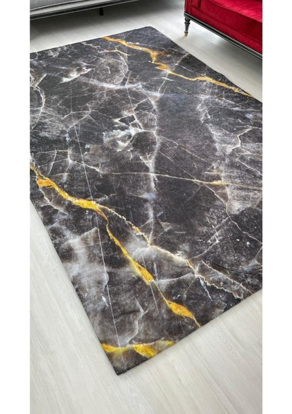 Siyah Mermer Model Ipek Kadife Lastikli Halı Örtüsü indirimleri