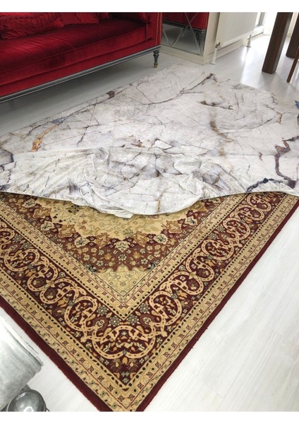 Beyaz Mermer Model Ipek Kadife Lastikli Halı Örtüsü fırsatları