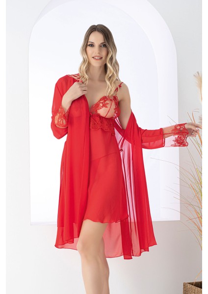 Queen Dantel Işlemeli Gecelik Sabahlık Takım 3170