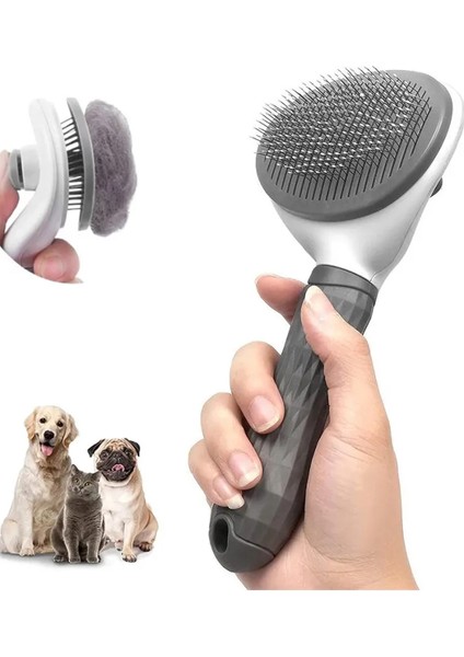 Otomatik Temizlenen Tuşlu Evcil Hayvan Fırçası Kedi Fırça ve Tarağı Köpek Tüy Toplayıcı Tarak Pembe